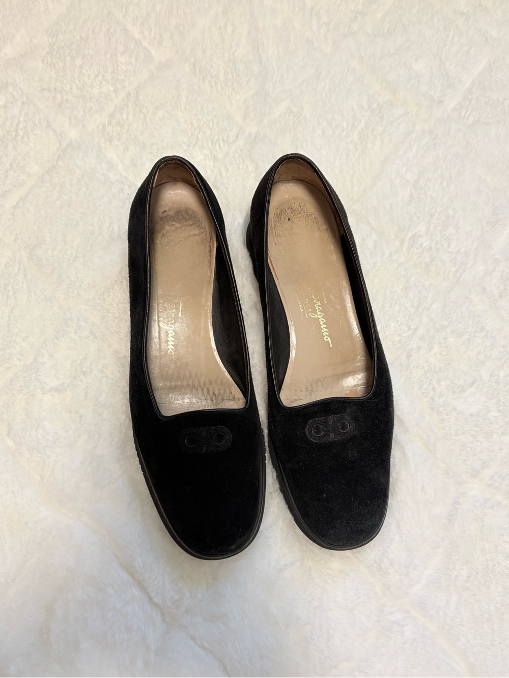 Salvatore Ferragamo Black Suede Women's Loafers with Gancini Detail